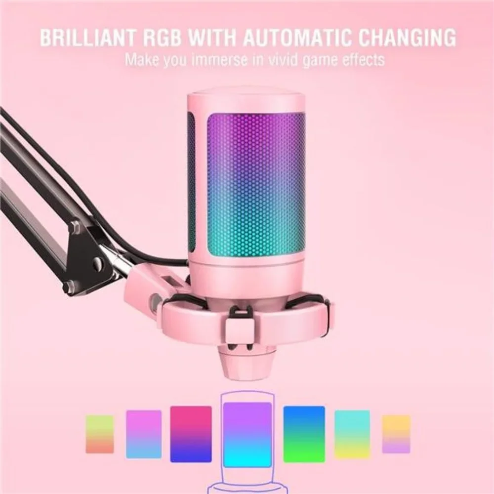 Gaming USB Microphone Kit, PC Streaming Recording Computer RGB Microphone Set